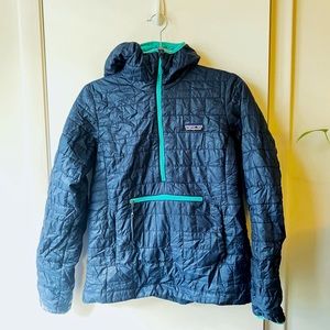 Patagonia women’s nano puff hoodie pullover navy teal small
